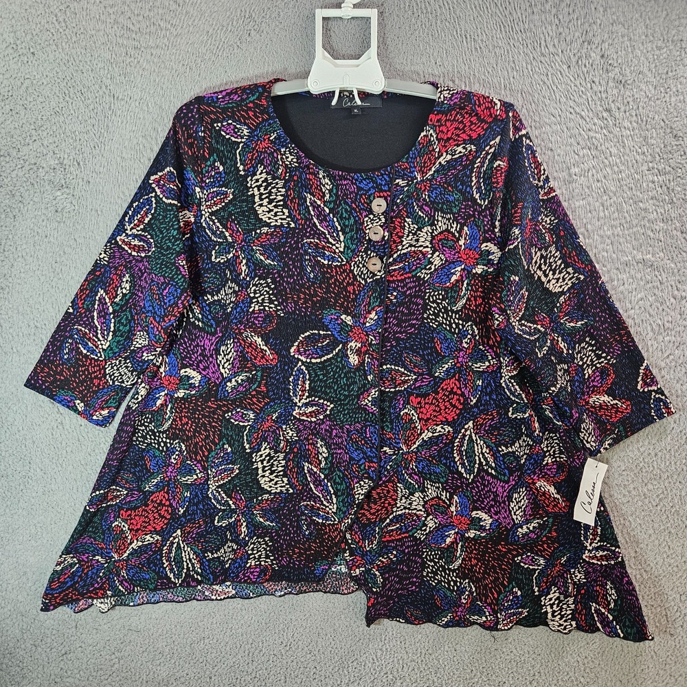 $69‎ NEW Calessa Top Blouse Women XL Stretch Floral Geometric Multicolor